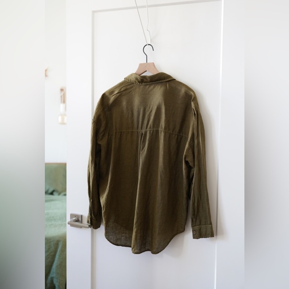 Zara 100% Linen Oversized Shirt in Khaki - Picture 3 of 10